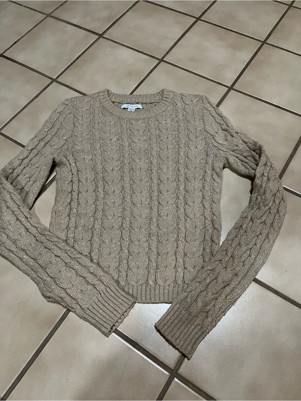 American Eagle Outfitters beige Cable Knit Crewneck Sweater